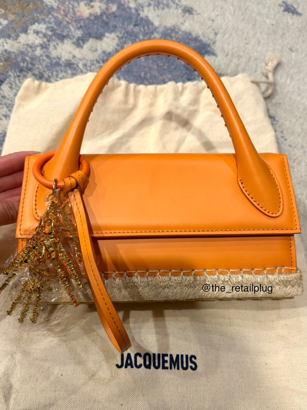 Jacquemus Orange Mini Handle Bag with Gold Tassel Charm